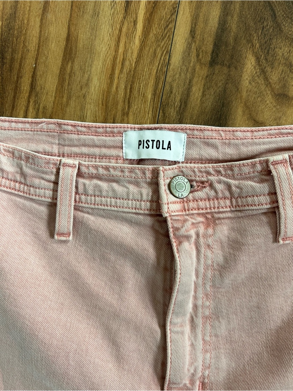 Pistola Penny Crop Light Pink Wide Leg Jeans Sz 27 US 4 High Rise Raw Hem - Picture 6 of 6